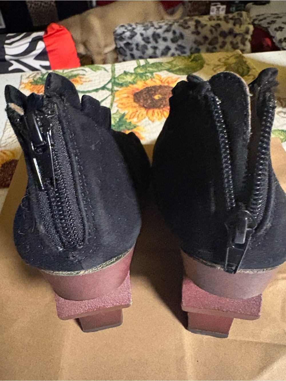 Black Ruffle Open-Toe Women’s Booties - Picture 4 of 8